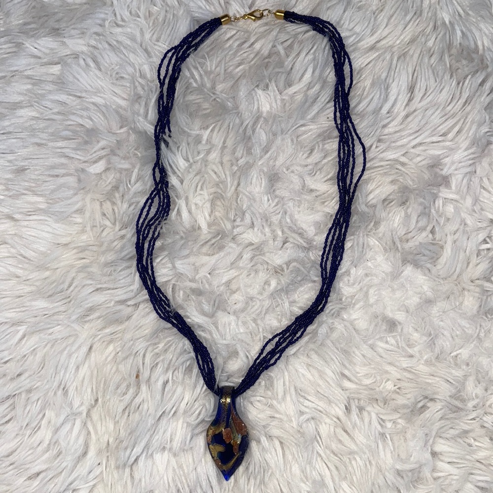 Gorgeous, cobalt blue, gold, copper glass beaded, Murano necklace